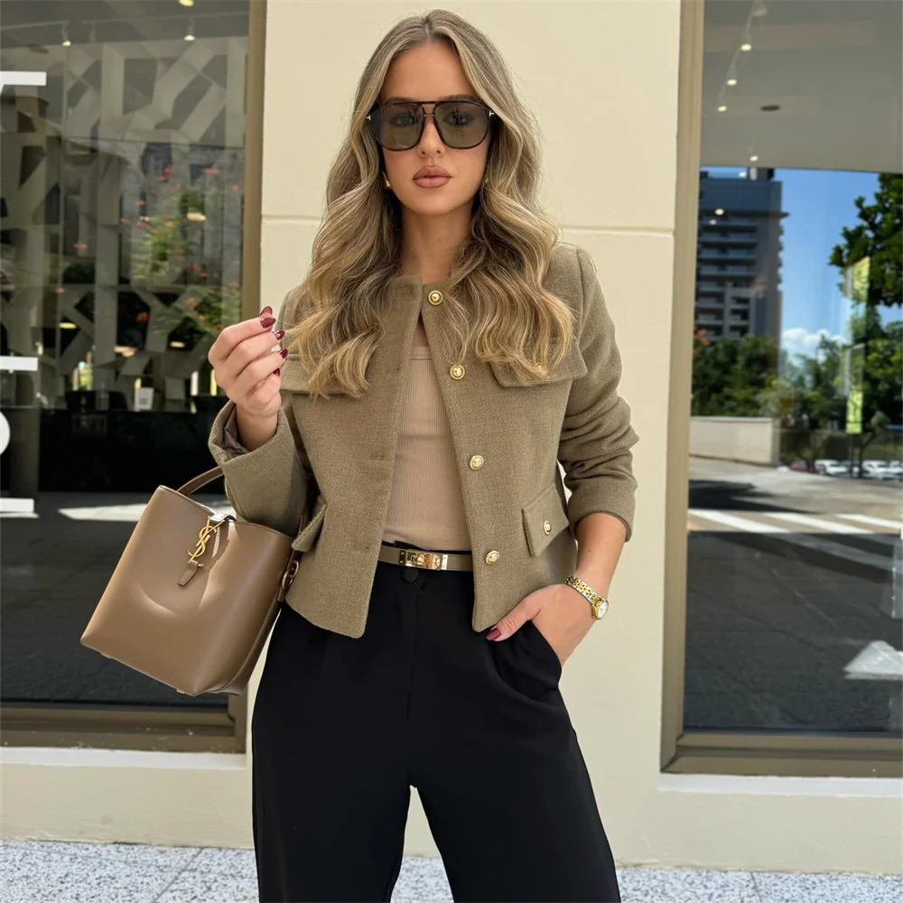 European and American Style 2024 Spring Women\'s New Fashionable and Casual Temperament Flip Decoration Short Suit Jacket