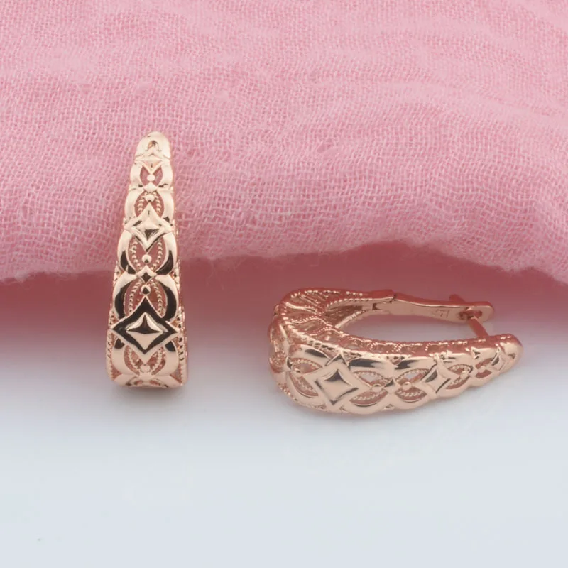 FJ Women U على شكل 585 لون ذهبي وردي مجوهرات الحفلات أقراط متدلية #3