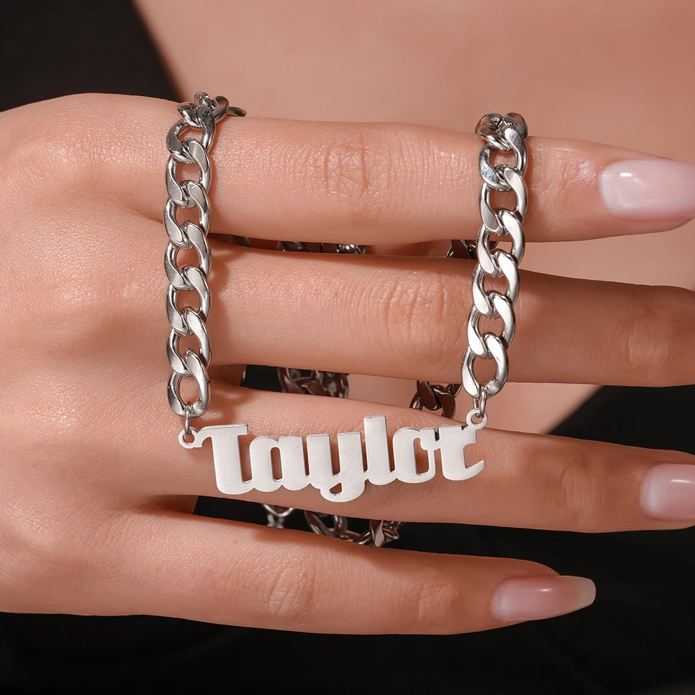 Collier personnalisé avec chaîne cubaine, pendentif en acier inoxydable avec plaque nominative, bijoux hip-hop, cadeau pour homme et femme