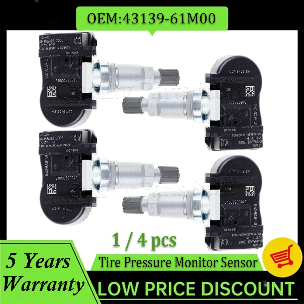 

NEW 433MHz TPMS Tire Pressure Monitoring Sensors For Suzuki Vitara SX4 S-cross Ignis Baleno Swift Jimmy 43139-61M00 43130-61M00