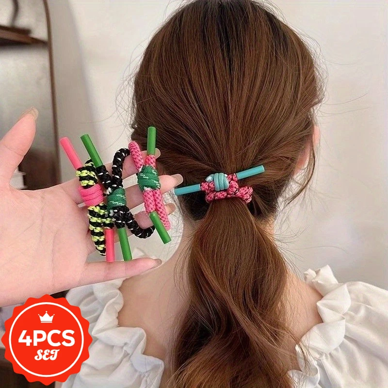 

4Pcs/set Glitter Hair Ties with Cute Colorful Weaving-High Elastic Shiny Hair Bands for Women,Elegant Ponytail Hair Rope Holders