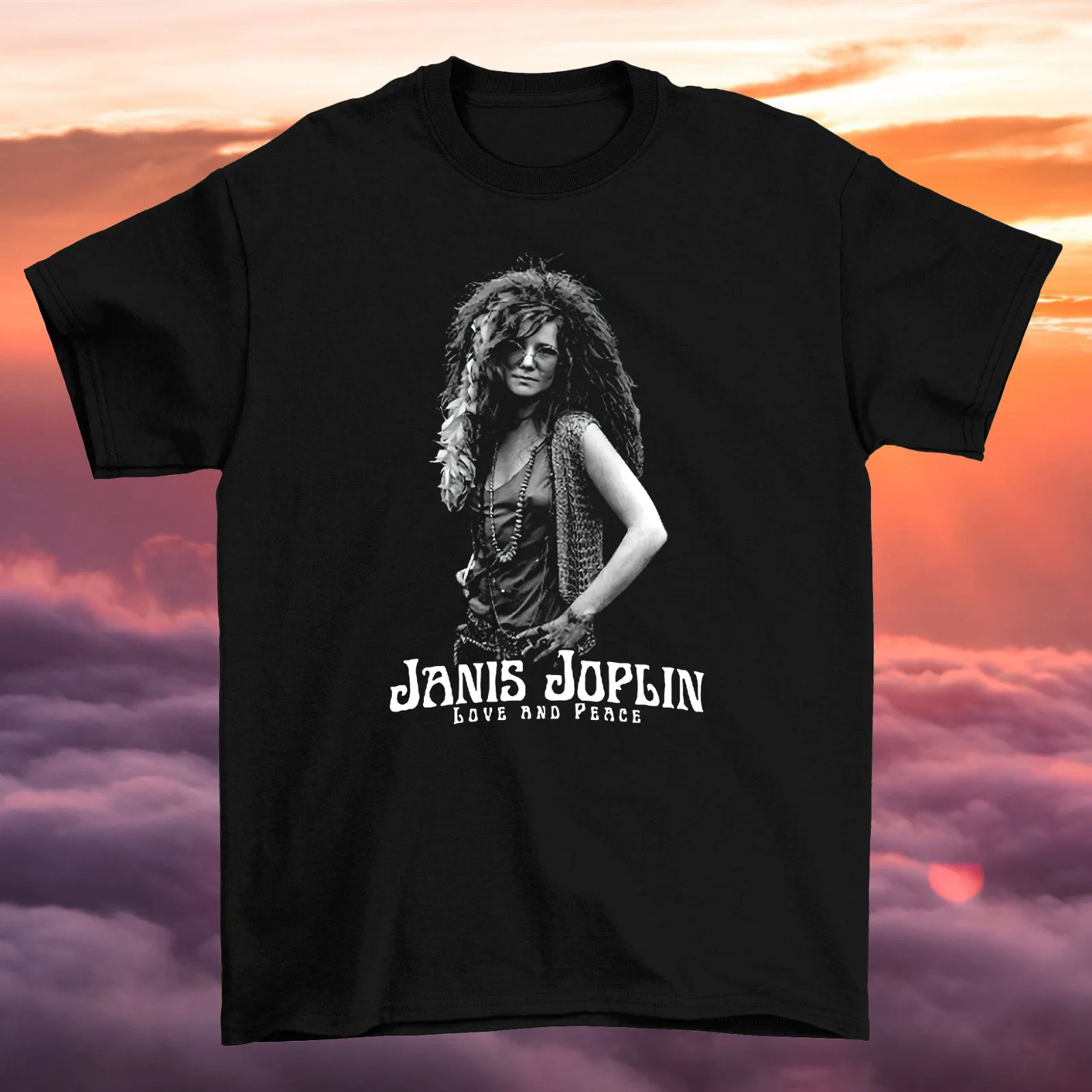 Janis Joplin Love And Peace Cotton Black Unisex S-234XL T-Shirt NE481