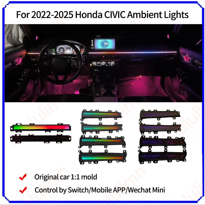 

Светодиодная атмосферная подсветка Gialulimn Ambient Light для Civic 11-го поколения 2022, 2023, 2024 годов выпуска, комплект динамической подсветки салона.