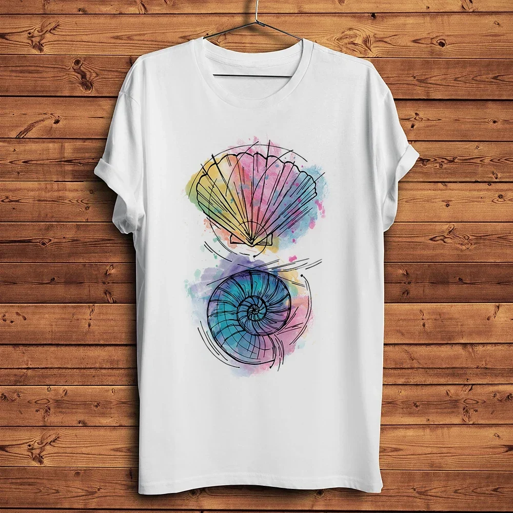 Watercolor Spiral Shell Whale Seahorse Narwhal Sea Art Funny TShirt,Short Sleeve Tee,Streetwear Natural Style Unisex T-Shirt