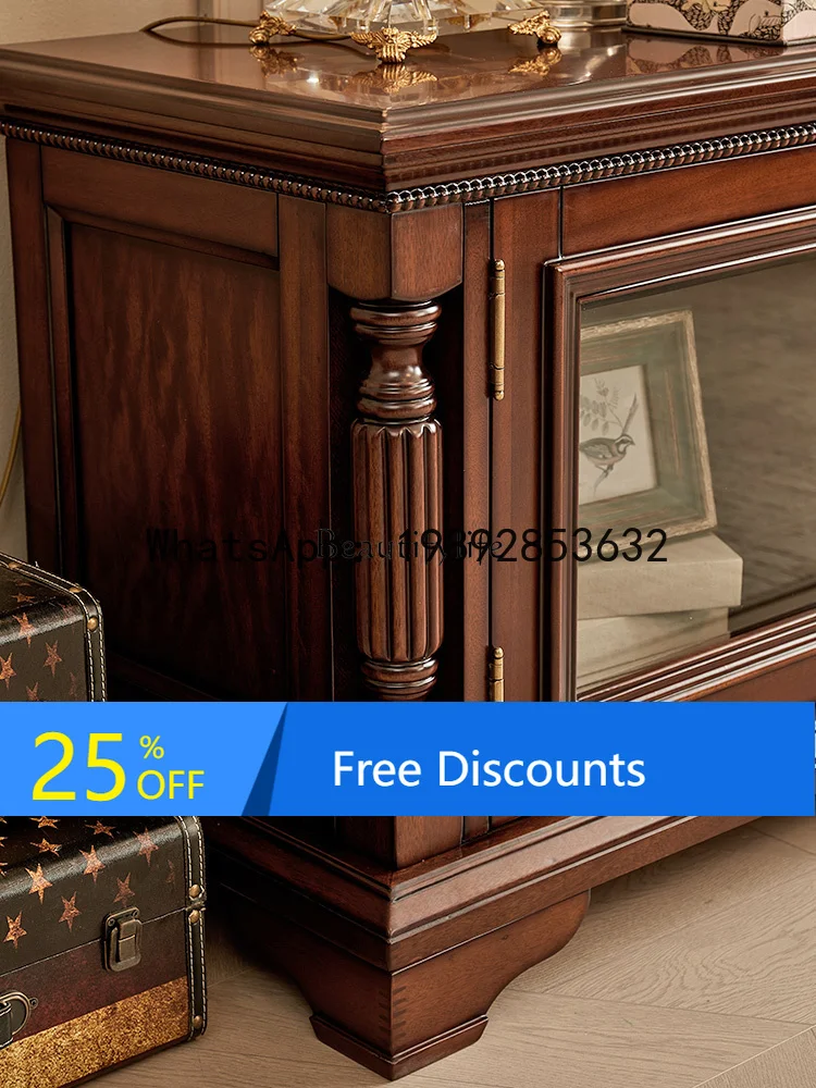 

American neoclassical gold silk teak all solid wood TV cabinet