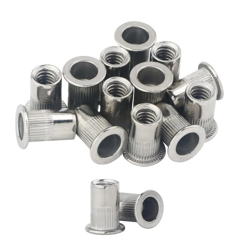 60 Pcs Rivet NutsM5 304 Stainless Steel Flat Head Rivnut Metric Threaded Insert Nut Knurled Body