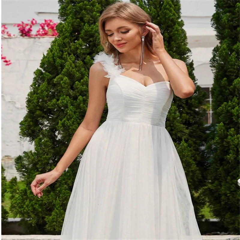 One Shoulder Wedding Dress Boho A Line Simple  Long Wedding Dresses Tulle Dresses Ladies Elegant Party Dress Customized  New