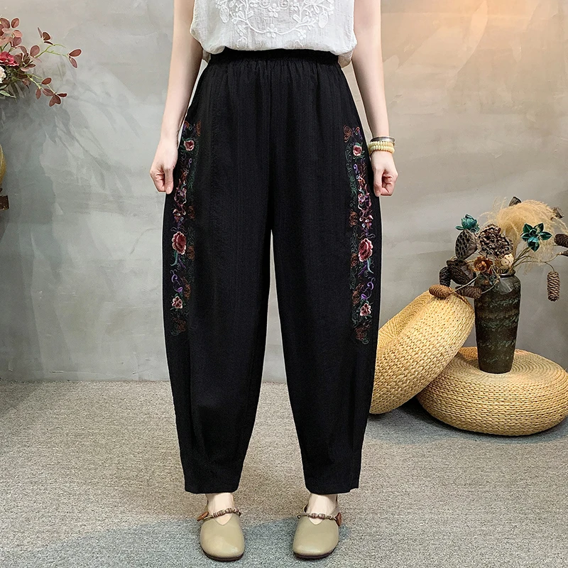 

Модные хлопковые и льняные брюки-фонарики для повседневной носки, свободные брюки больших размеров с эластичной талией, высокое качество