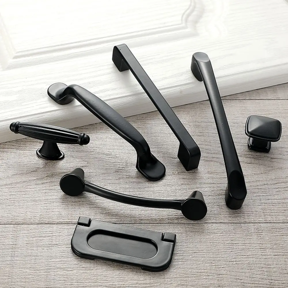 

Solid Aluminum Alloy Matte Black Door Pulls Wardrobe Kitchen Cupboard Knobs Drawer Pulls Furniture Hardware Cabinet Handles