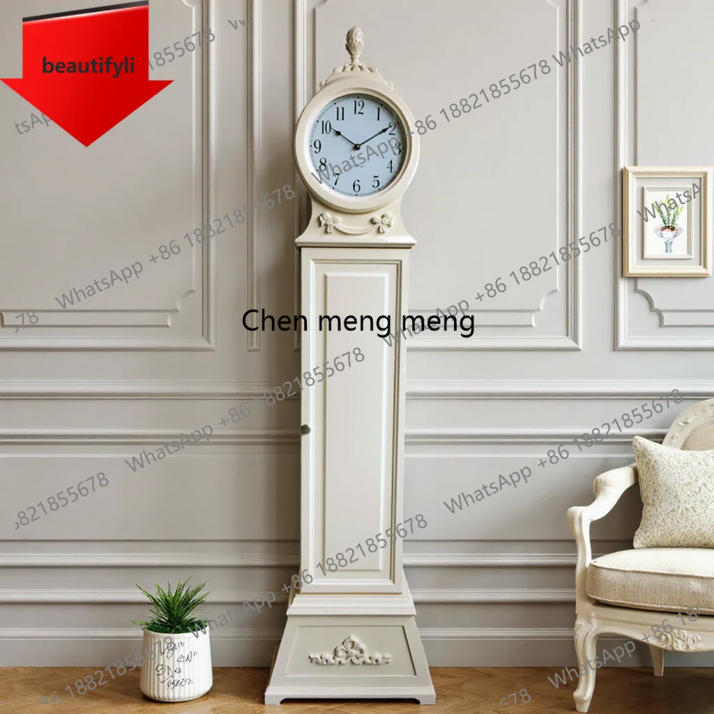 

French retro simple modern white floor clock living room timekeeping wooden clock Nordic storage cabinet a48