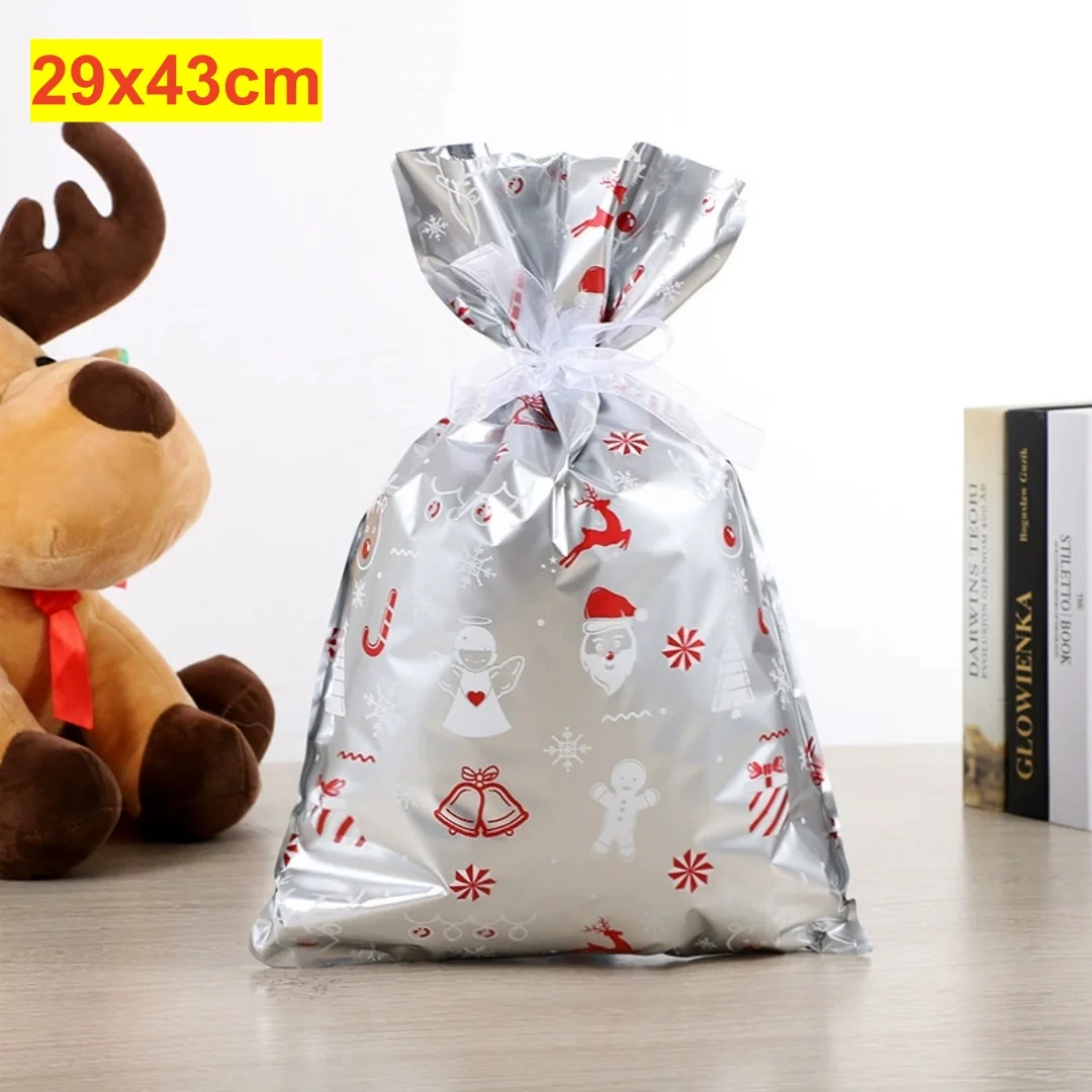 1pc Christmas Large Drawstring Gift Bag Santa Claus Snowman Xmas Tree Favor Bags Candy Packaging Bag Wrapping Decor Party Favors