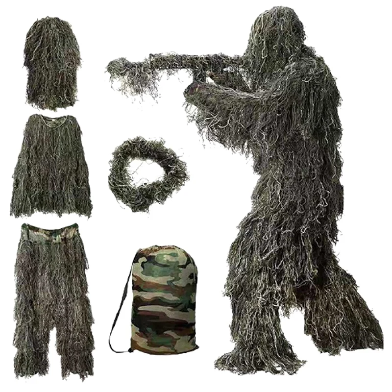 

5in1 Ghillie Suit 3D Camouflage Outdoor Hunting Apparel Including Jacket Pants Hood Carry Bag For Adults Kids Youth