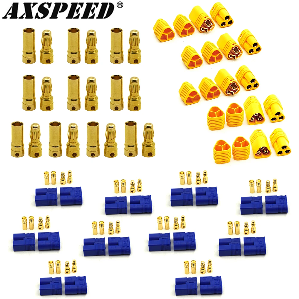 AXSPEED 10Pair Gold Bullet Banana Connector Plug 2.0/3.5/4.0mm EC3 MT60 for ESC Battery Motor RC Car Truck Toys DIY Parts