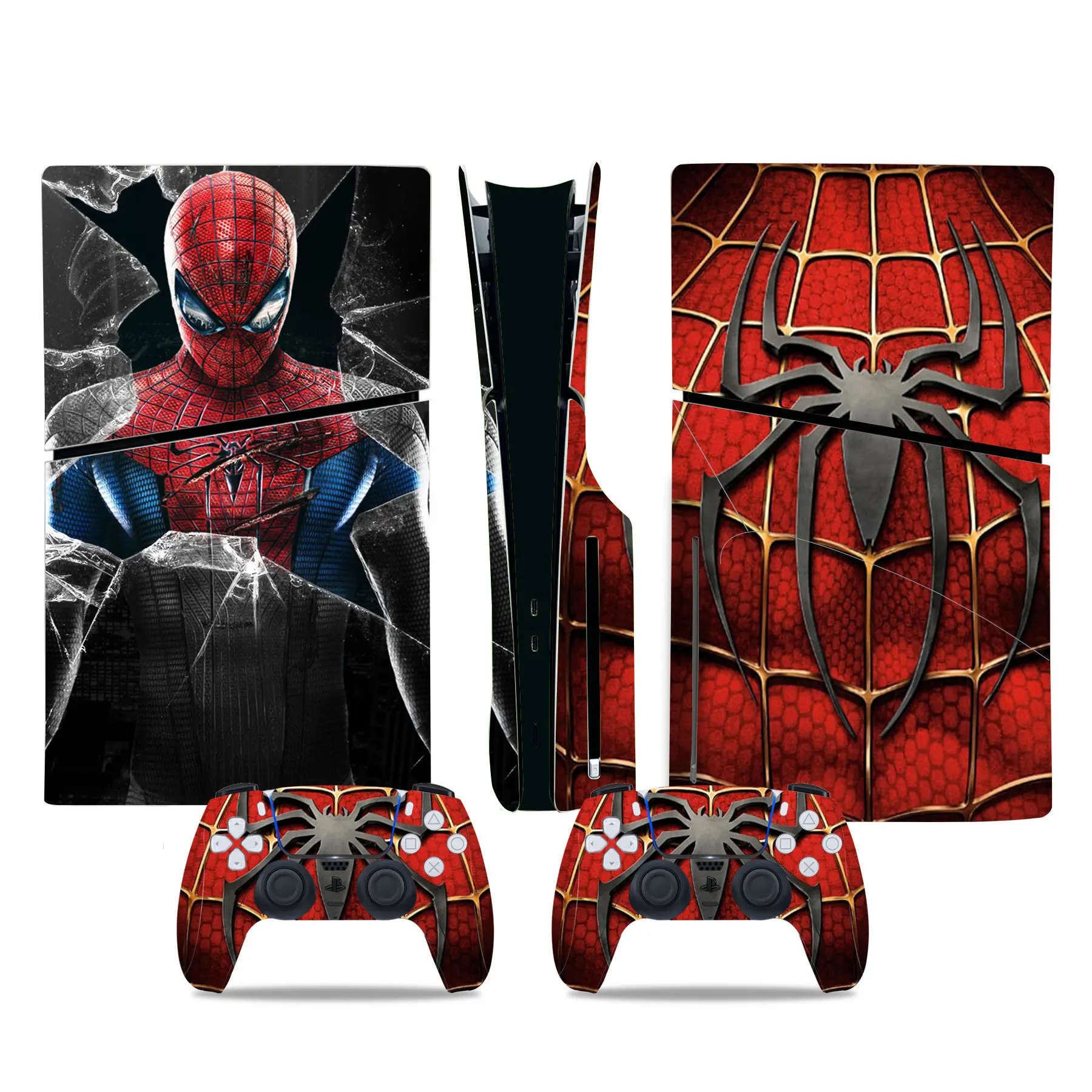 Marvel Spiderman Skin Sticker Decal Cover for PS5 Slim Playstation 5 Slim Disc Console Controllers Anti-Scratch Cover Protective