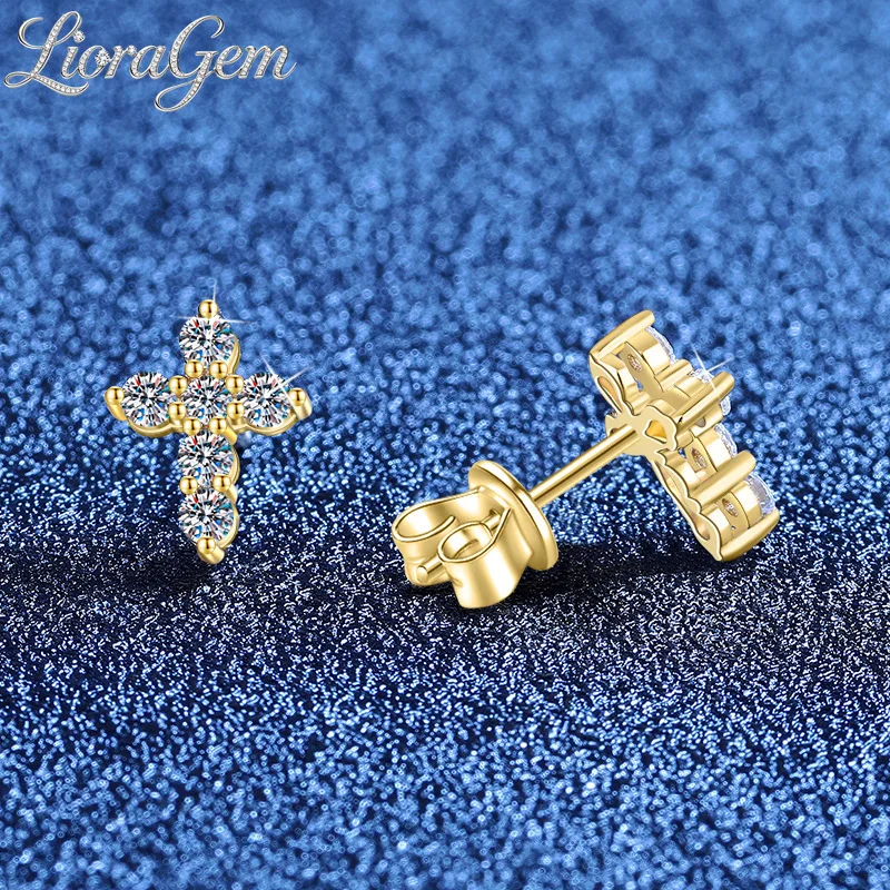

LioraGem Women's Minimalist Diamond-Set Cross Stud Earrings, D-Color 36-Point Moissanite Studs Platinum PT950 Stamp