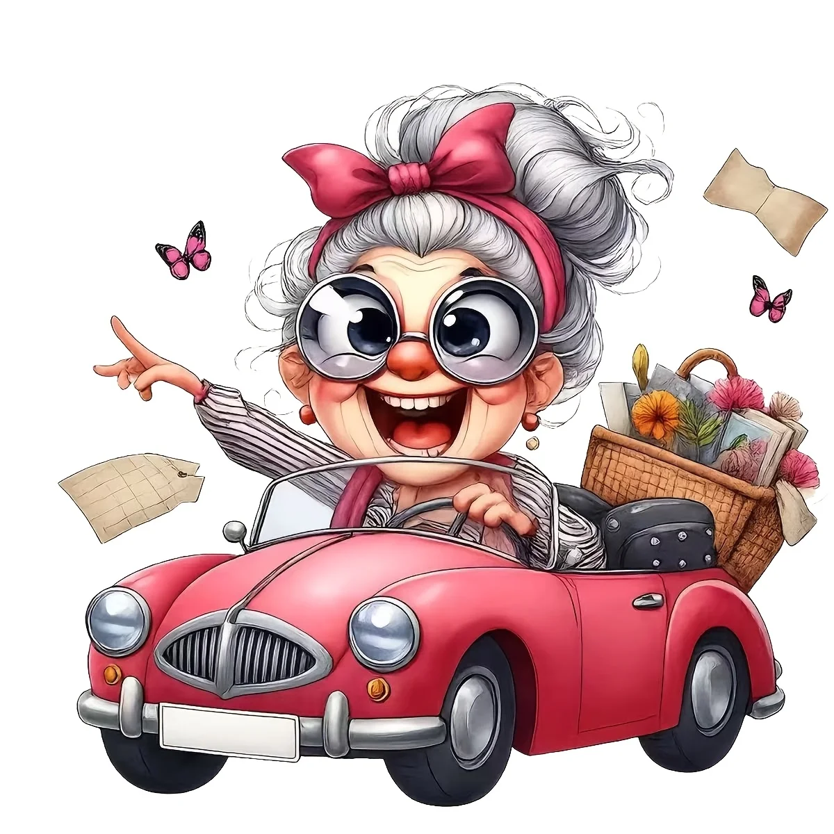 1Pc Cute Grandma Driving Car Vinyl Sticker, Decal for Car Motorcycle Window Wall Decor, Holiday Gift