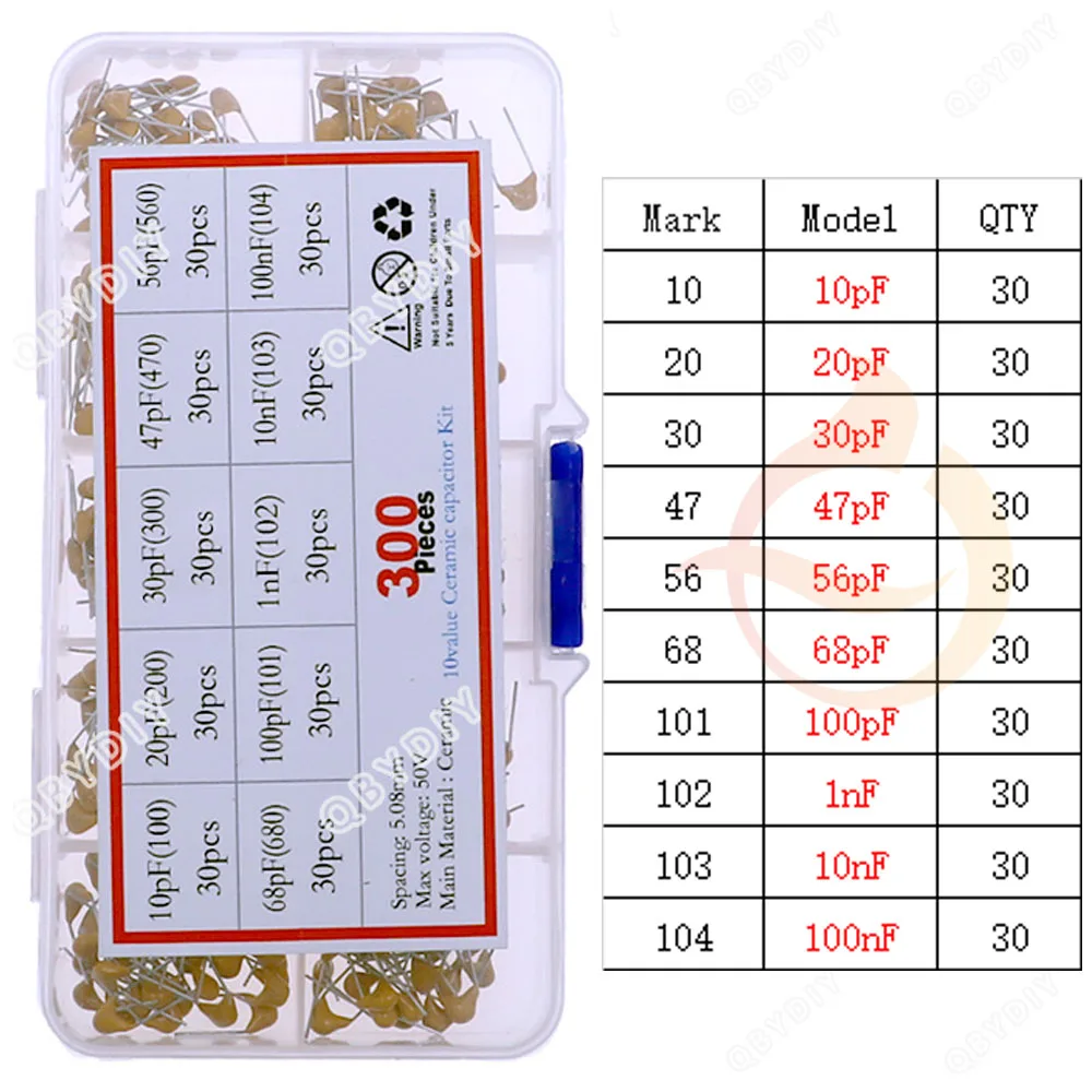 50V Capacitor cerâmico multicamadas Mixed Kit Box, 101 102 103 104 105 10pF 22pF 47pF 68pF 200pF 1nF 10nF 100nF 0.1uF 1uF 4.7uF 10uF