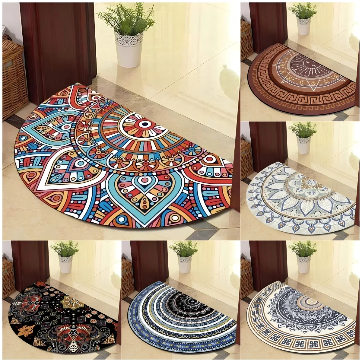 VIKAMA Halbkreisförmige Eingangsdecke im Ethno-Stil, geometrisch, rutschfest, unterer Rücken, Eingangsmatte, Wohnzimmer, B&B, Café