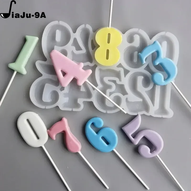 Number Shaped Baking Mold DIY Lollipop Numeric Modeling Silicone Chocolate Candy Mould Birthday Cake Decoration Kitchen Tools