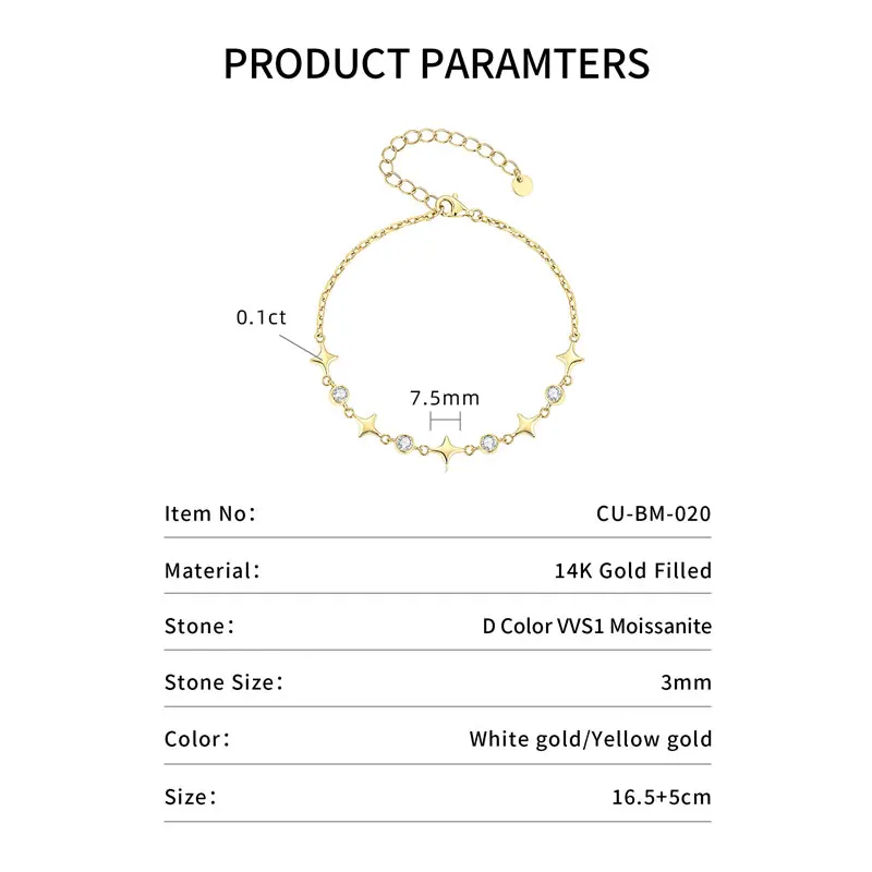 Lnngy Certified 3mm Moissanite Ajustable Bracelet For Women Exquisite Starburst Segmented Bracelet Hand Chain Jewelry Gifts