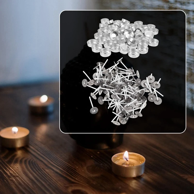 100Sets Aluminum Tea Lights Cups Candle Cup Case Empty Case Candle Wax Containers With Candle Wicks For DIY Craft Candle Durable