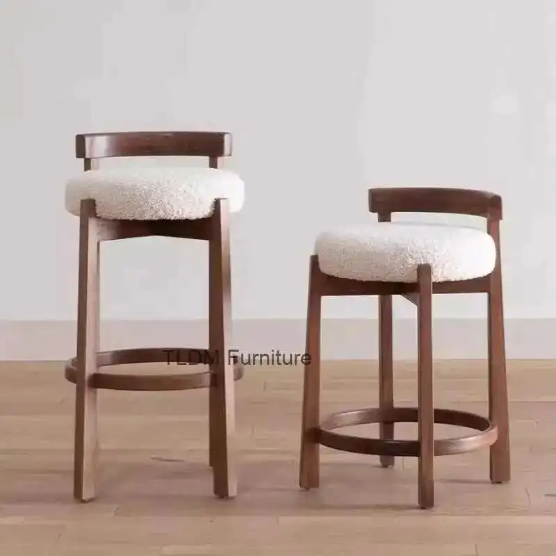 

Retro Minimalist Bar Chairs Solid Wood Island Relax Adults High Chairs Light Luxury Comfortable Taburetes De Bar Home Furniture