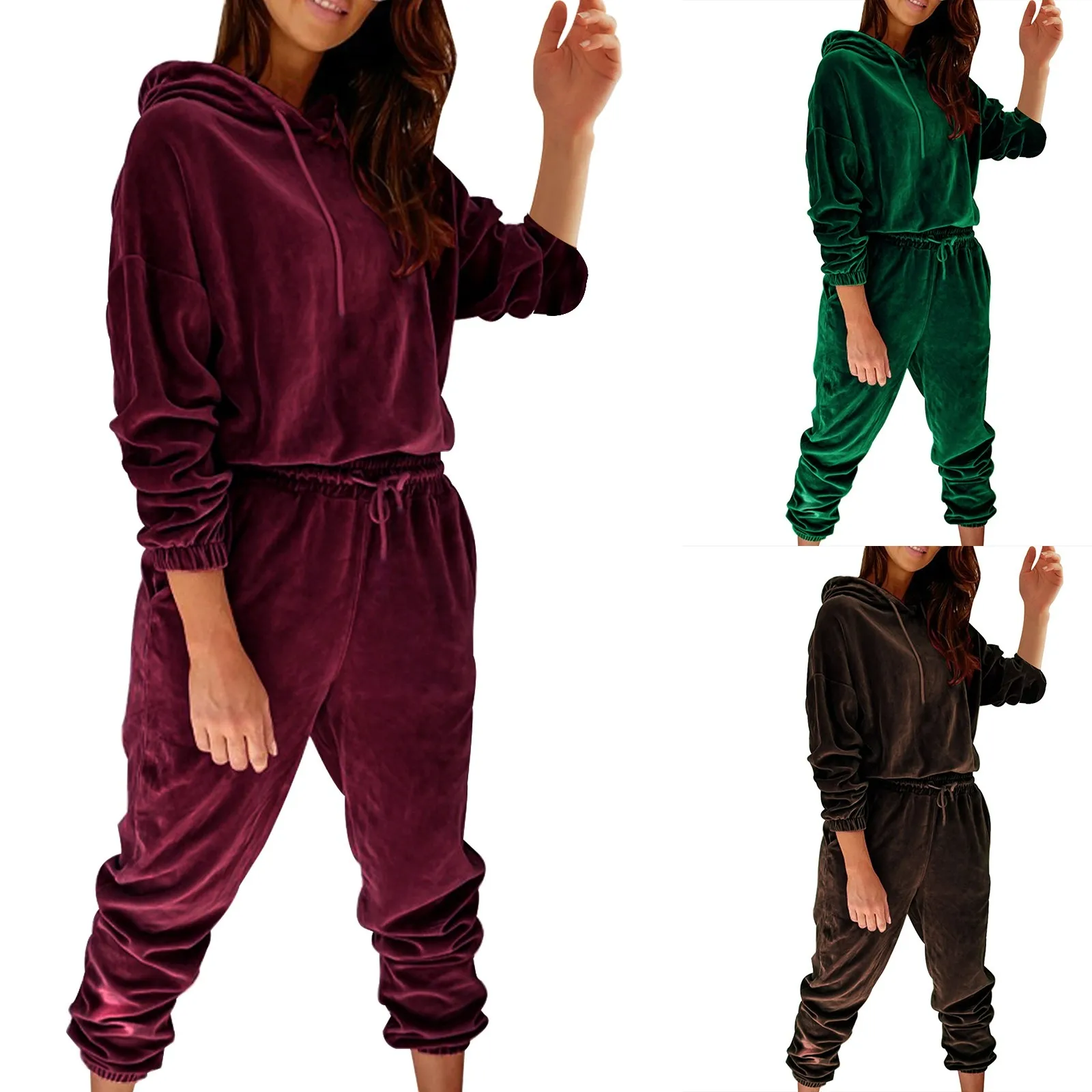 Autumn Y2K Velvet 2 Piece Set Outfits Hoodies Loose Pants Streetwear Sportwear Women Ladies Oversize Tracksuit Clothing 2023