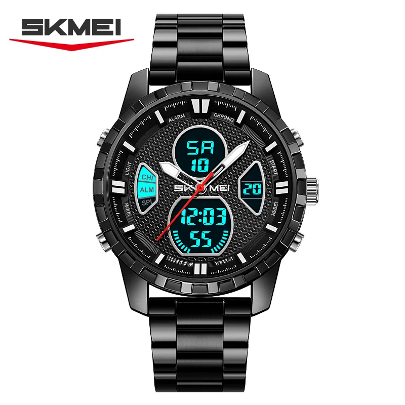 SKMEI 2516 Luxury Man‘s Clock Waterproof Electronic LED Men's Watches Dual Time Display Digital Stainless Steel Men Quartz Watch