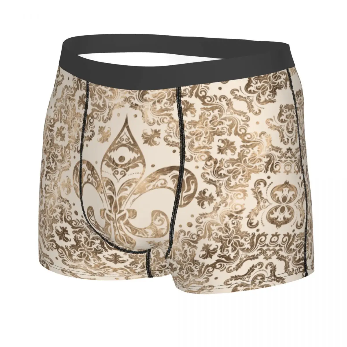 Custom Fleur De Lis Lily Flower Ornament Pastel Gold Boxers Shorts Men Sacred Ancient Symbol Briefs Underwear Novelty Underpants