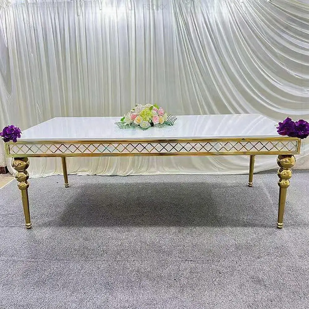 

FSDKX Wedding Table Modern Luxury Stainless Steel Dinning Table with Glass Top Dining Room Furniture