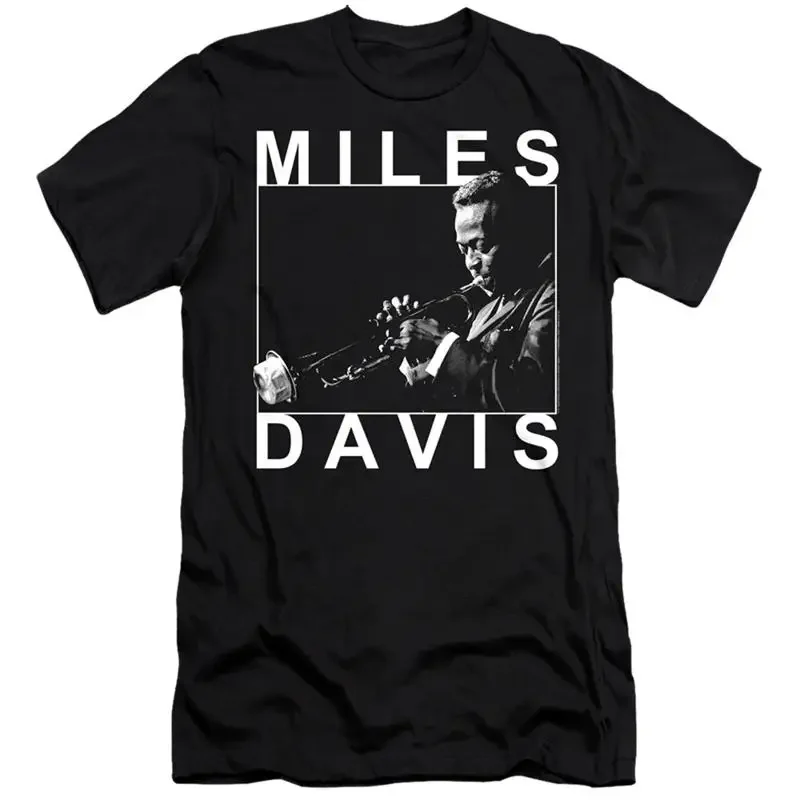 Miles Davis Slim Fit T Shirt Trumpet Portrait Black