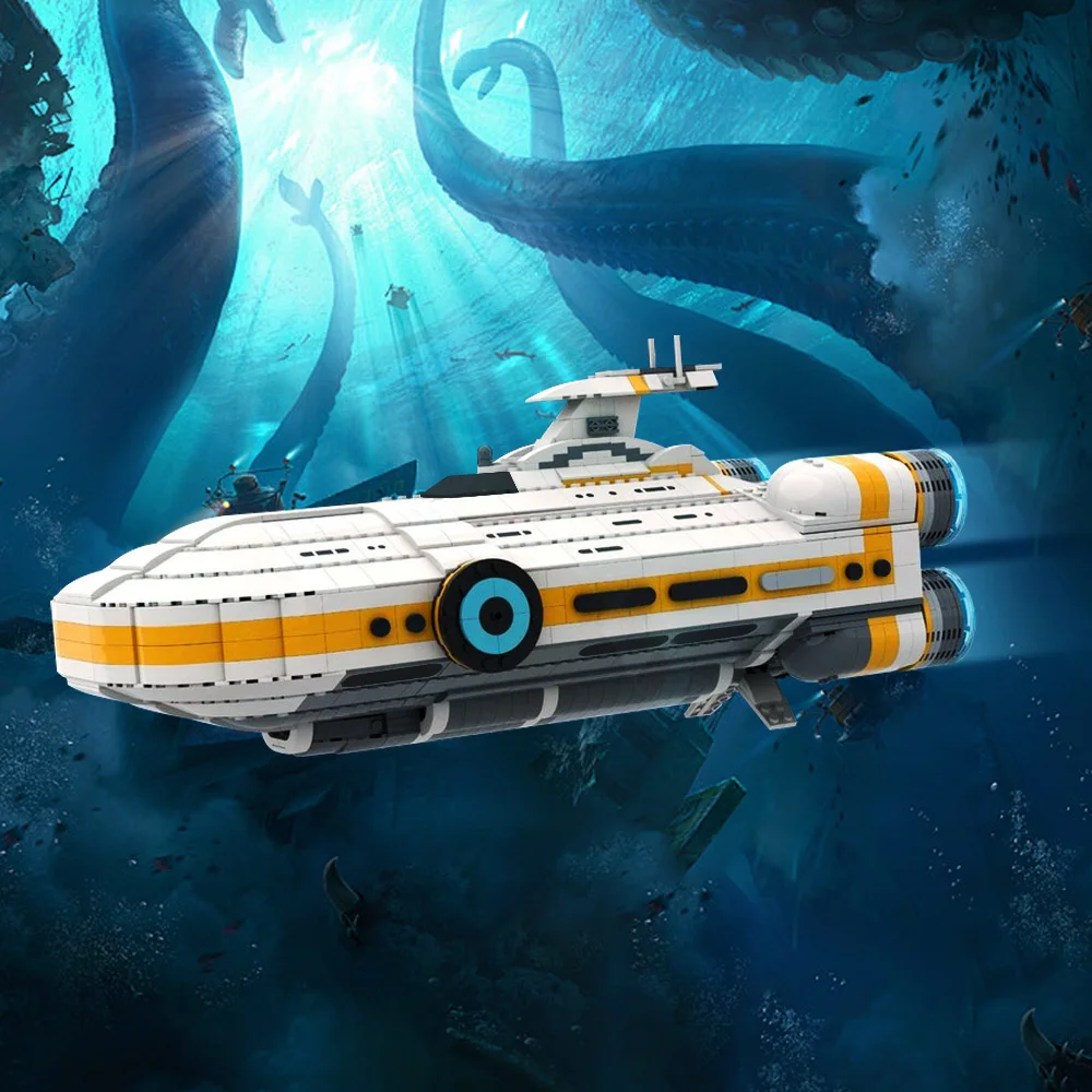 MOC Subnautica Auroras Building Blocks Model Subnauticass Odyssey Cyclops Submarine Bricks Deep Sea Exo Suit Zabawka dla dzieci Prezent