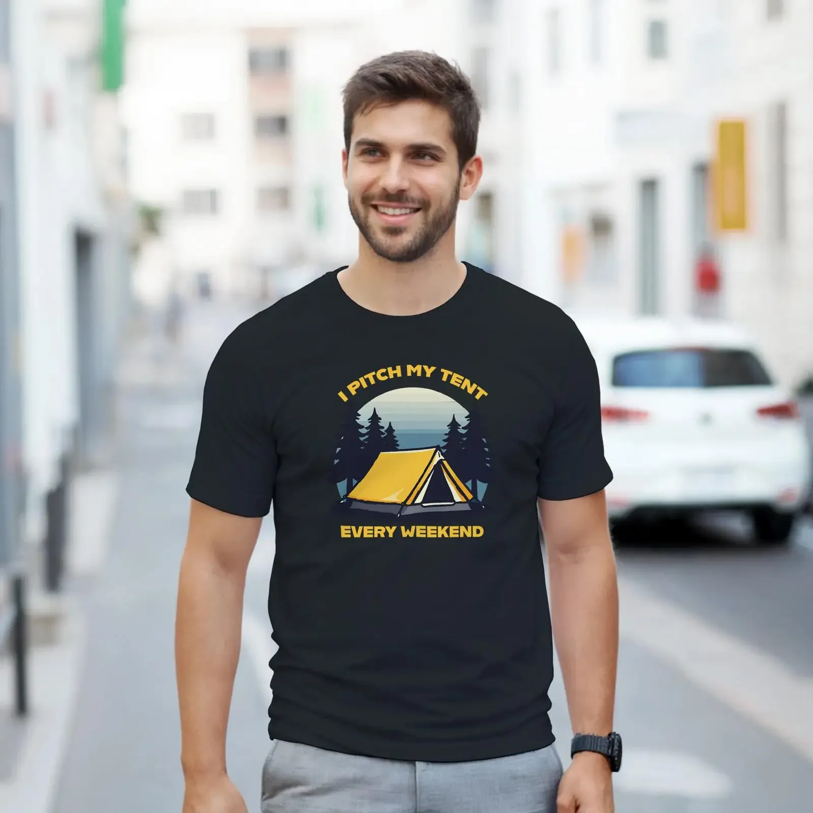 I Pitch My Tent Camping T Shirt Funny  vintage Washed streetwear Comfortable designer clothes fashion Top For Everyday Wear