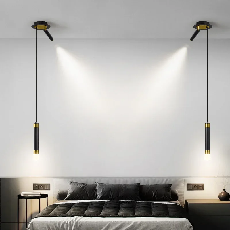 Modern Led Pendant Lamp Bedroom Bedside with Rotatable Spotlight Living Room Kitchen Reading Lighting Black Gold Hanging Lights