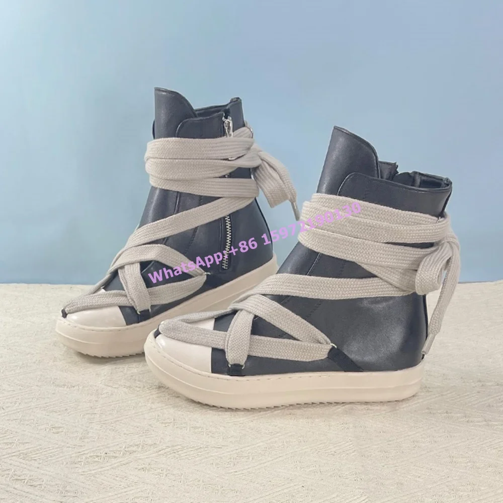 

Wide Tie Ankle Boots Patchwork Side Zipper Round Toe Leisure Black White Sneakers Thick Soled Winter Canvas Women Shoes 2025