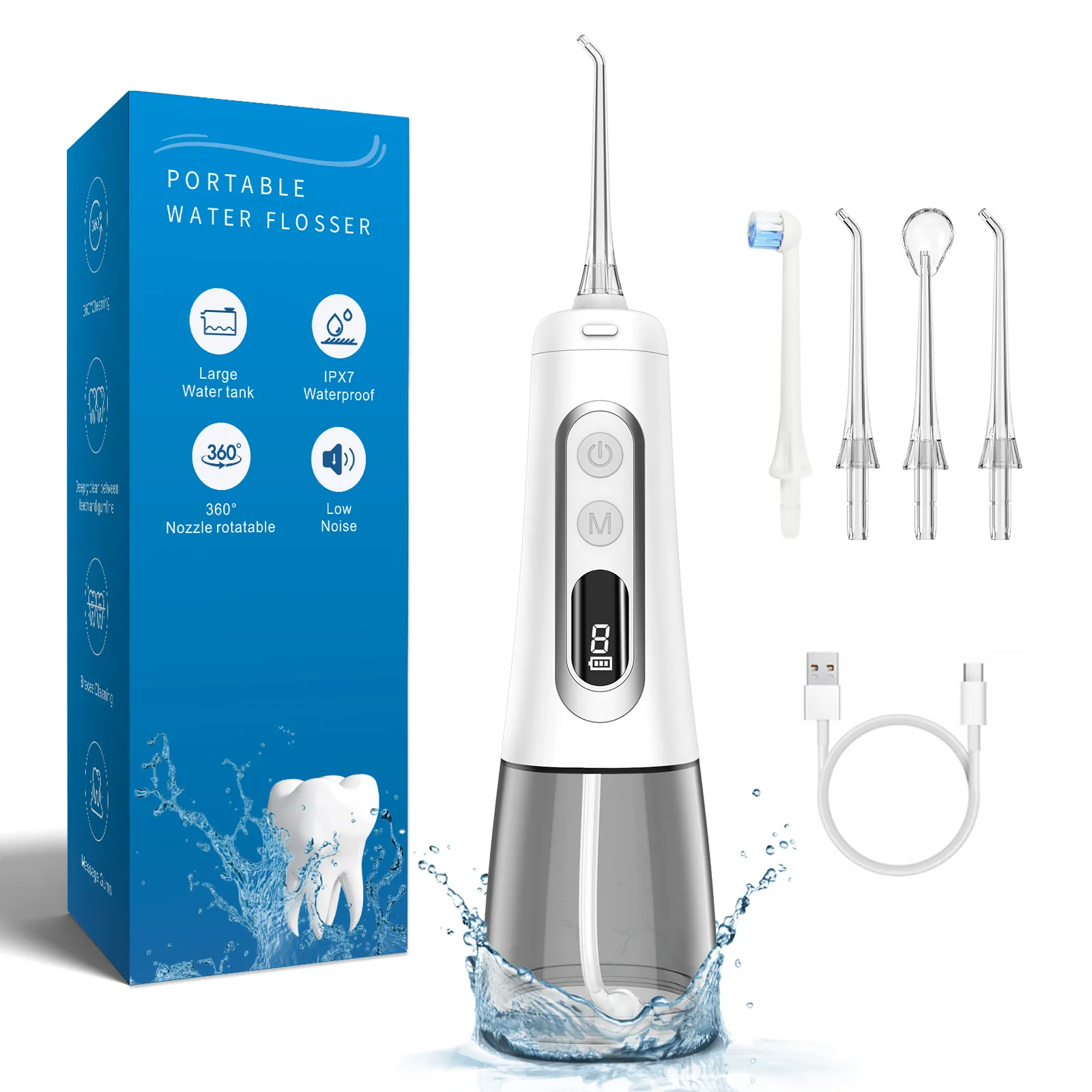 Oral Irrigator Dental Water Flosser 9-speed Modes Teeth Whitening Waterproof Portable Dental Water Jet Floss 300ML Teeth Cleaner