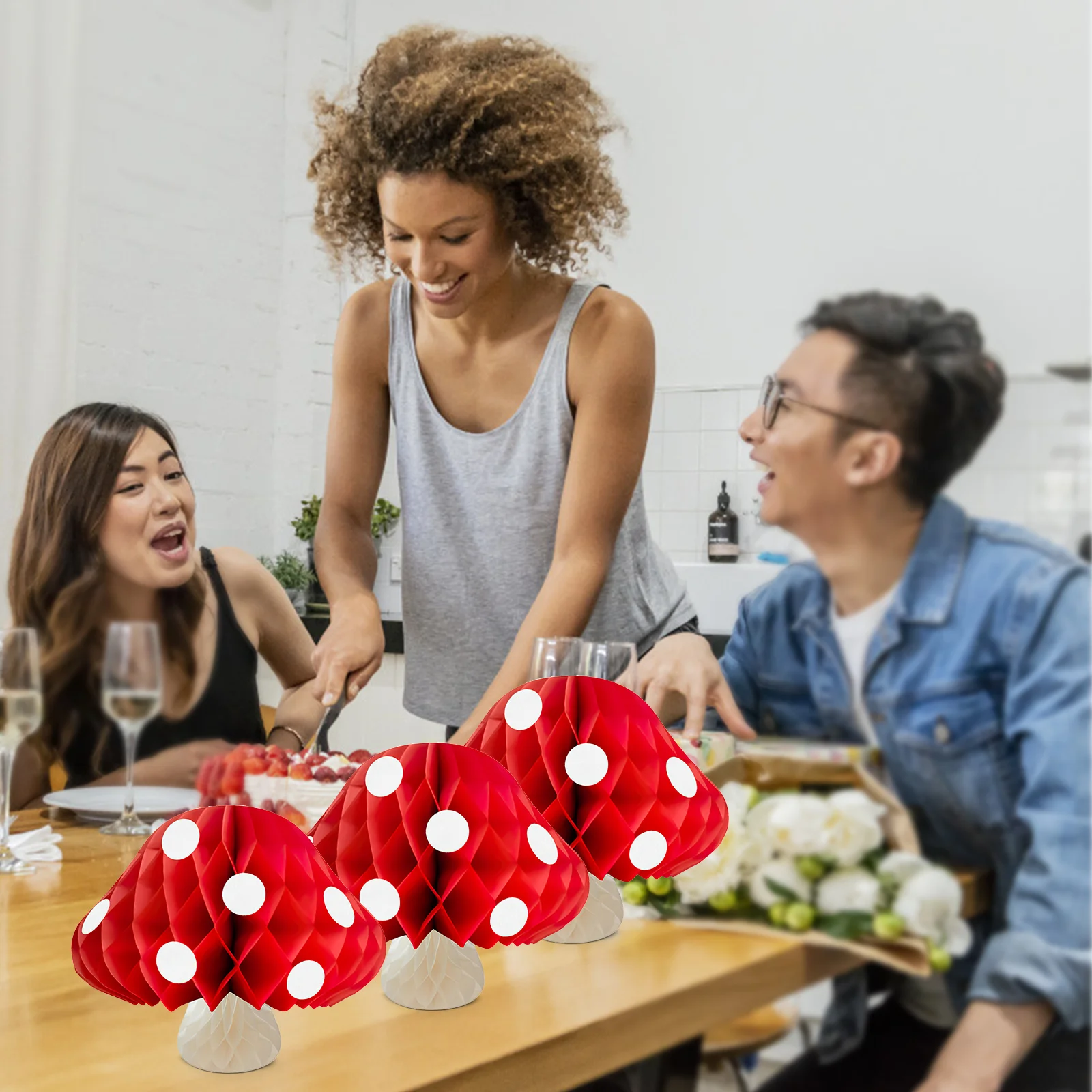 Boules en nid d'abeille en forme de champignon, 3 pièces, décor artisanal en papier pour fête d'anniversaire, mariage, jardin, pièce maîtresse, décor d'éclairage intérieur