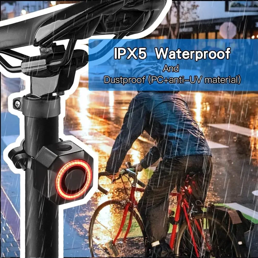 Allarme antifurto per bicicletta Fanale posteriore Smart impermeabile Rilevamento freno automatico Lampada posteriore Telecomando Carica USB Luce posteriore per bici