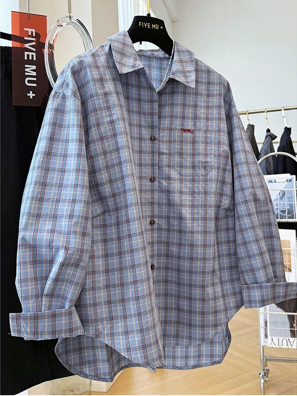 

Женская повседневная одежда больших размеров Long Sve Plaid irt, свободная посадка, удобная, дышащая, против морщин, легкая в уходе, смесь хлопка