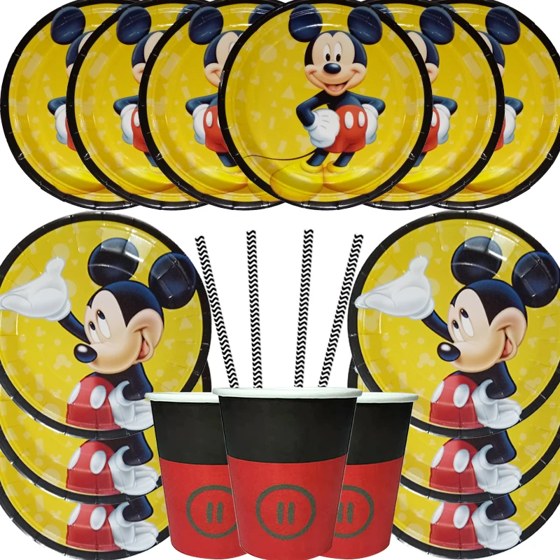 

Disney New Mickey Mouse Anniversary Party baby shower party Disposable tableware set kids birthday party supplies decoration Set