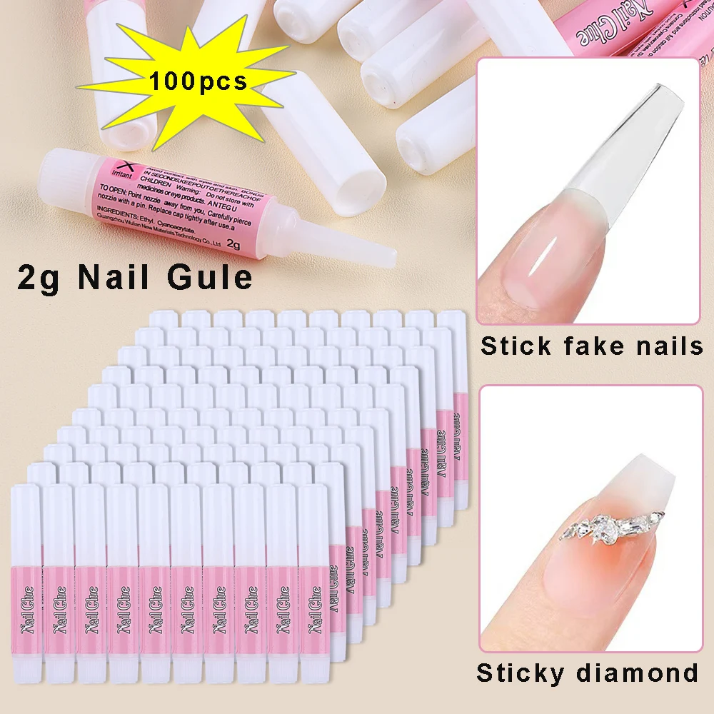 

100 шт., 2 г, сверхпрочный клей для кончиков ногтей, клей для ногтей со стразами для акриловых накладных ногтей, пресс для ногтей, быстросохнущий клей для ногтей