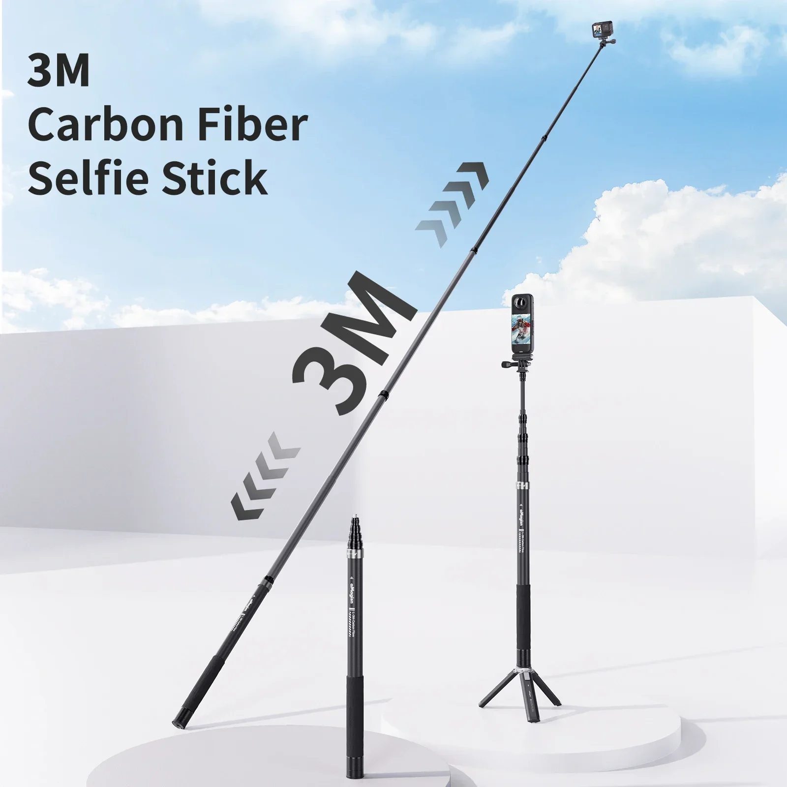 aMagisn 3M Carbon Fiber Invisible Selfie Stick for DJI Action 5 4 3 Gopro Hero 13 12 11 10 Insta360 X4 Lightweight Selfie Stick