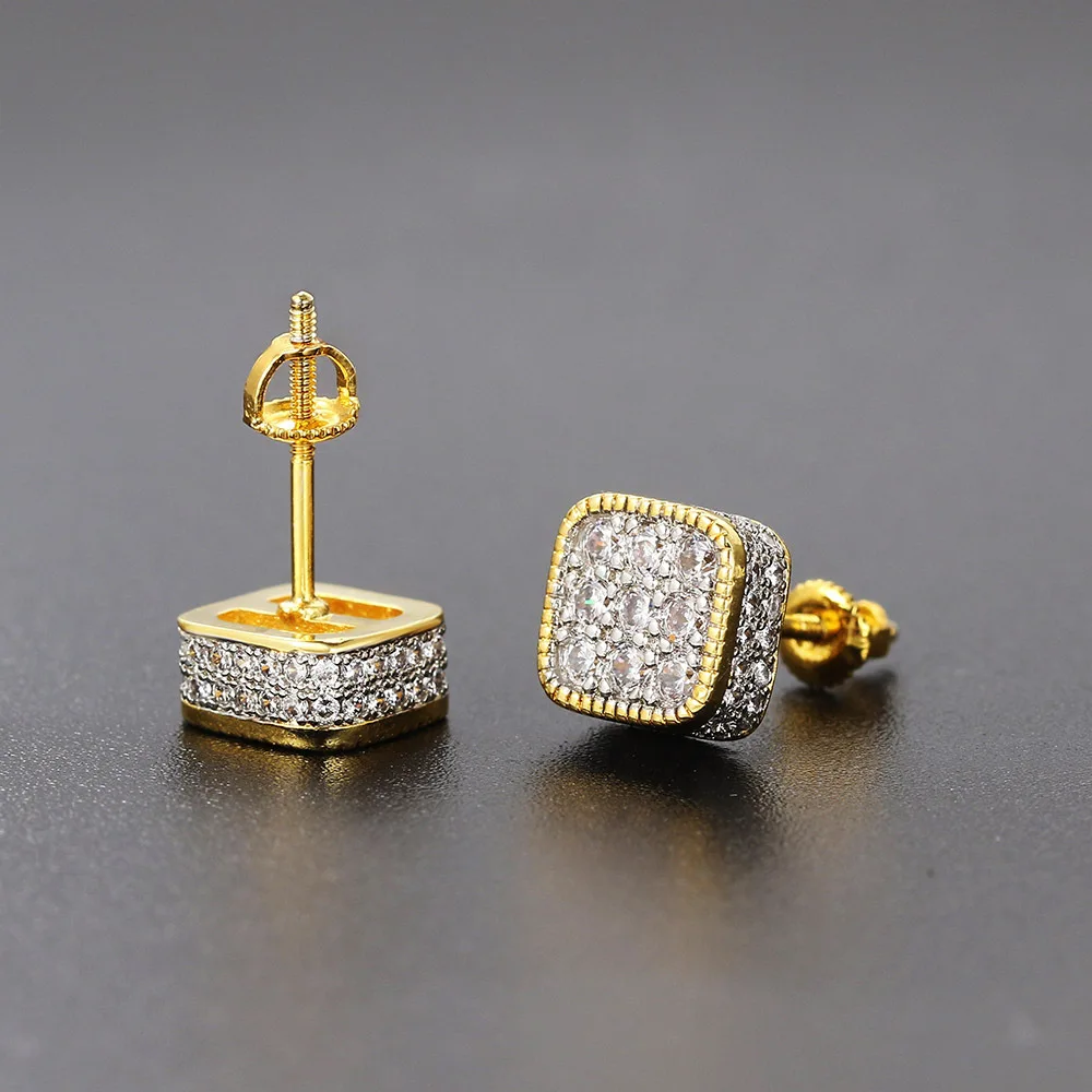 Trendy Unique Hip Hop Stud Earrings with Square Zirconia Perfect Men's and Women's Rock Jewelry Piercing Accessories