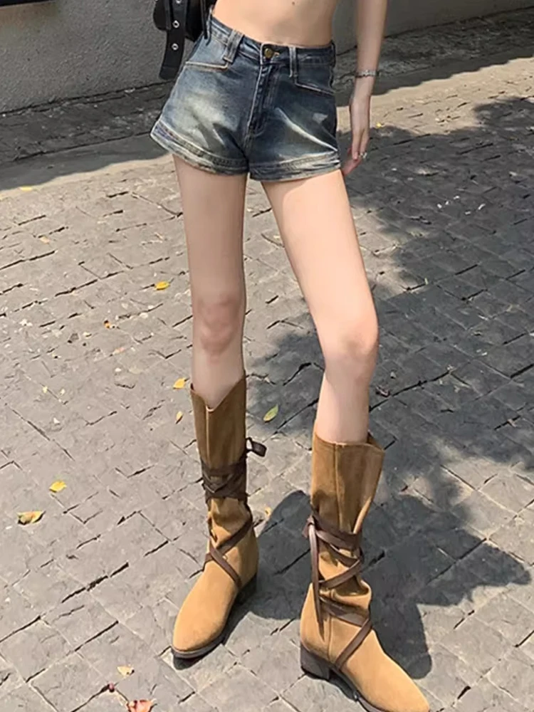 Summer Girls Vintage Denim Wide Leg Shorts Lady High Waist Short Pants Female Blue Korean Style Fashion Robin Jeans Large Size