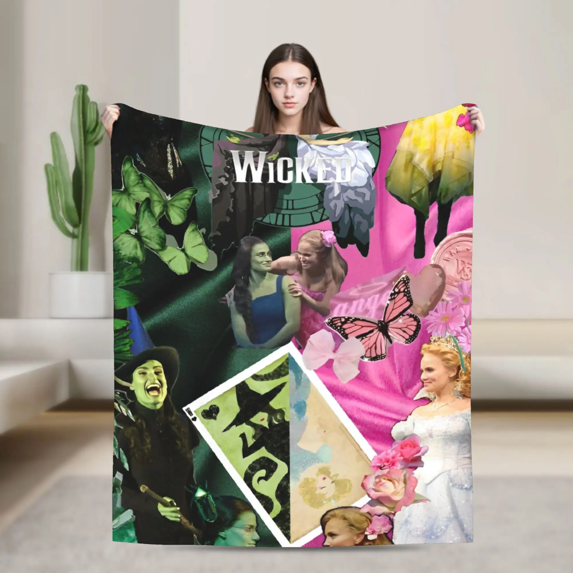 

Wicked Elphaba & Glinda Tonal Blanket Warm Aesthetic Plush Throw Blanket For Couch Bed Decorative Flannel Bedspread Bed Cover
