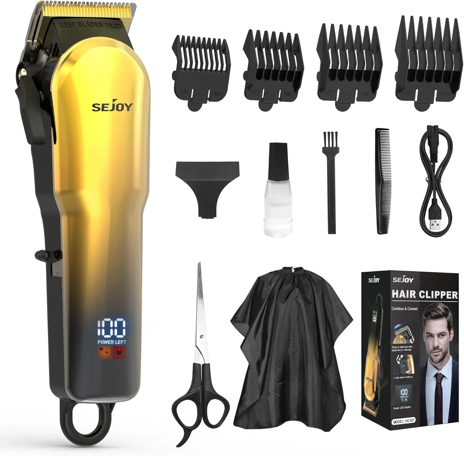 Sejoy Hair Clippers for Men, Professional Hair Trimmer, Cordless Barber Hair Grooming Kit, Beard Trimmer, Home Haircut Machine