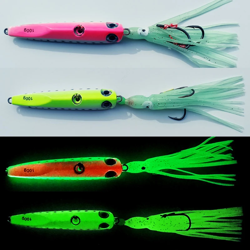 1PC Glow Inchiku Jig 60g80g100g135g Metal Sea Fishing Lure Luminous Skirt Lead Jig  pesca Fish Jigging Lure