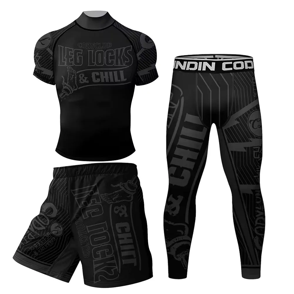 New Cody Lundin Jiu Jitsu Rashguard MMA T-shirt +Pants Men 4PCS/Set 3D Printed Gym Grappling Bjj Boxing Sport Muay Thai Shorts