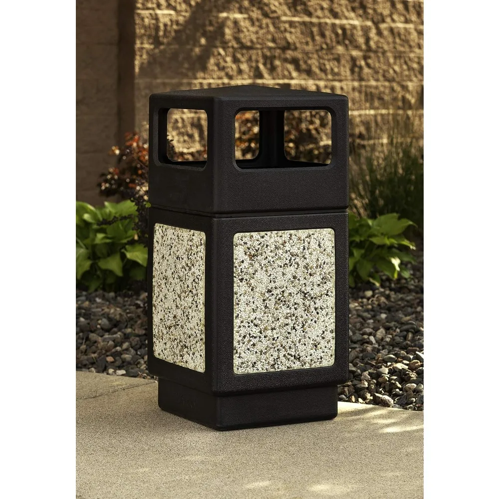 Garbage bin, suitable for indoor and outdoor use, durable and weather resistant, with slate, 38 gallons