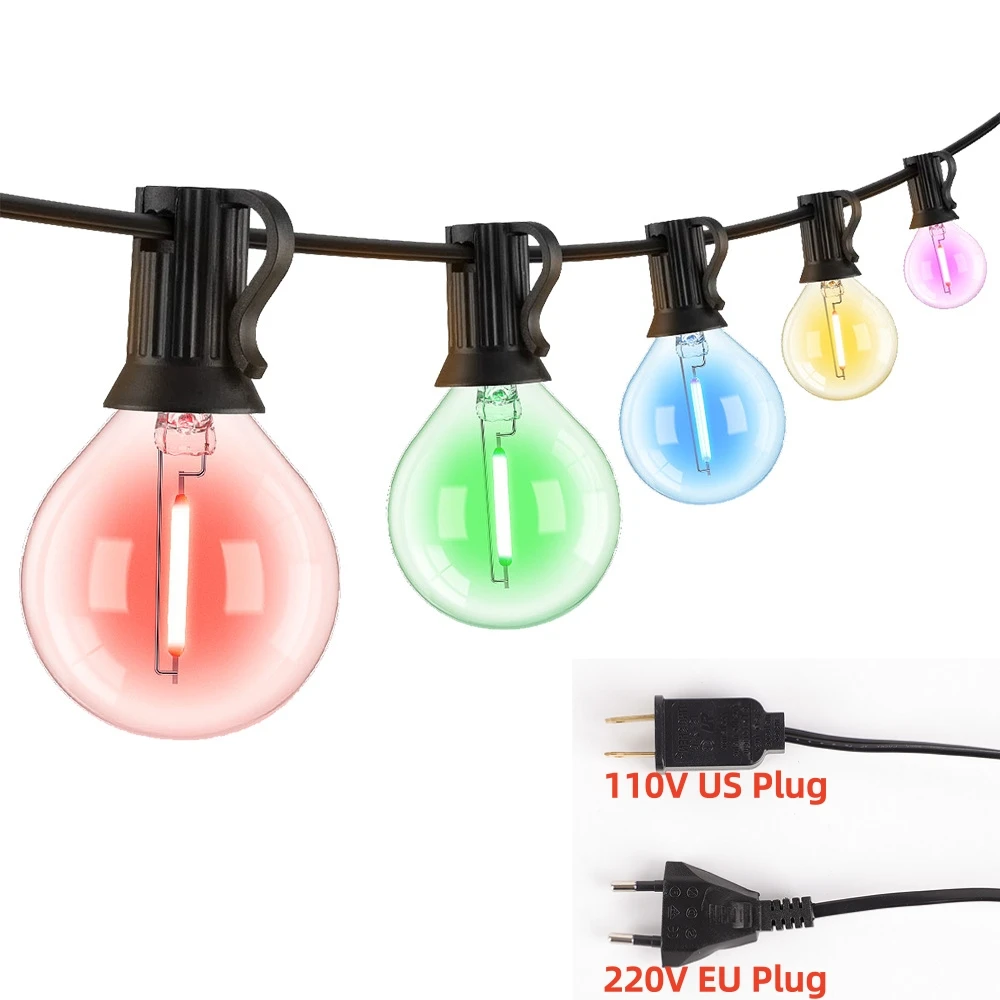 48/25/15/10Pcs G40 RGB LED Bulbs String Light EU 220V US 110V Street Garland IP44 Waterproof Connectable Fairy Globe Lights Lamp